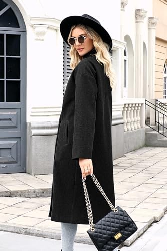 SAUKOLE Womens Winter Pea Coat Notch Lapel Double Breasted Wool Blend Oversized Overcoat with Pockets - color: 12#black, size: Medium