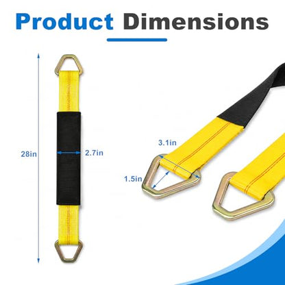 2" × 29" Premium Axle Tie Down Strap with D Rings, Heavy Duty Auto Axle Tow Straps with Protective Sleeves, Adjustable Tie Down Strap for Securing Car Transport, Car Accessories