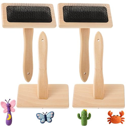 4 Pcs Hand Carders for Wool, Wool Carders & Carding Brush Set with Wood Handle, 4.72" x 7.09" Yarn Brush for Needle Felting, Pet Grooming, Yarn & Fiber Craft Projects (Natural Wood)