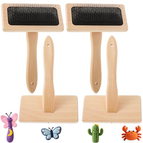 4 Pcs Hand Carders for Wool, Wool Carders & Carding Brush Set with Wood Handle, 4.72" x 7.09" Yarn Brush for Needle Felting, Pet Grooming, Yarn & Fiber Craft Projects (Natural Wood)