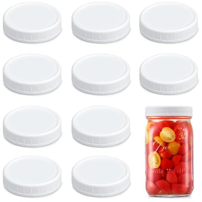 AOZITA [10 Pack] WIDE Mouth Mason Jar Lids for Ball, Kerr and More - White Plastic Storage Caps for Mason/Canning Jars - Leak-Proof, Dishwasher Safe & Food Grade - size: 10 Wide Mouth