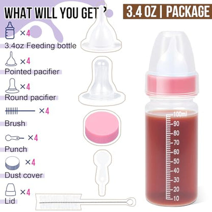Puppy Kitten Nursing Bottle 3.4oz - Small Animal Feeding Kit with Nipples | Hand Feeding Supplies for Puppies, Kittens, Rabbits, Ferrets & Newborn Pets - color: Transparent