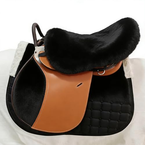 English-Style Sheepskin Saddle seat Cover, Genuine Sheepskin Saddle pad, Merino Sheepskin Saddle pad - color: Black