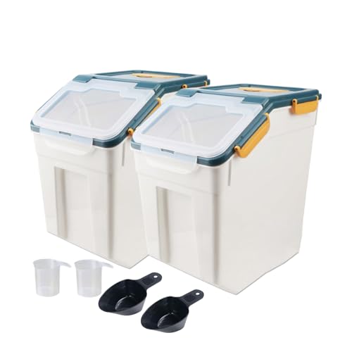 2 Pack 50 lb Airtight Flour Storage Containers with Wheels, Blue | Large Rice Bin, Seal Locking Lid, BPA-Free, Includes Measuring Cup & Scoop, Kitchen Organization - color: Blue