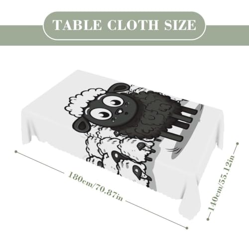 Cartoon Black White Sheep Tablecloth Rectangular for Home Decor, Washable Table Cover for Restaurant, Stain Reusable Table Cloth for Weddings, Dinners, Kitchen, Party 55"x70"