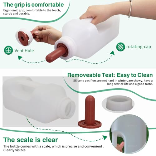 Calf Bottle with a Replacement Screw-on Nipple 2.11quart Lamb Milk Feeding Bottle for Lamb foal