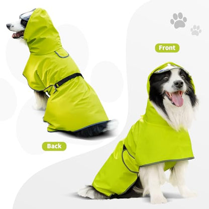 Dog Raincoat,Dog Rain Jacket Poncho with Hood and Leash Hole(Green,3XL) | Windproof,Waterproof,Leash Loop,Adjustable - color: Neon Green, size: 3XL(39-50lbs)