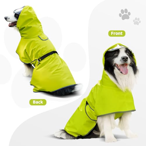 Dog Raincoat,Dog Rain Jacket Poncho with Hood and Leash Hole(Green,L) | Windproof,Waterproof,Leash Loop,Adjustable - color: Neon Green, size: L(16-22lbs)