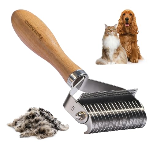 3-in-1 Professional Pet Shedding Dematting Comb - Deshedding Undercoat Rake for Dogs with Stainless Steel Blades Metal Pet Brush with Wood Handle Matted Hair Detangling Thinning and Shedding - style: Upgraded 3-in-1 Comb