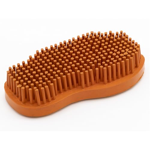 Grewal Equestrian Snuggy Groomer Soft Teeth Rubber Groomer Curry (Orange) - color: Orange