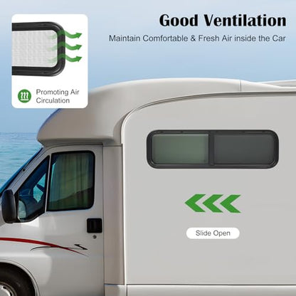 RV Window 42" W x 12" H Sliding Glass with Black Screen, High Privacy, Horizontal/Vertical Fit, Replacement for Camper Trailer Van - size: 42"W * 12"H