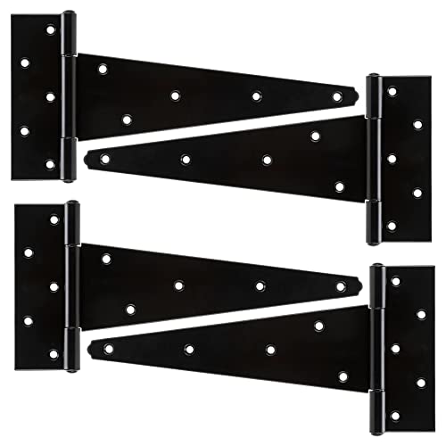 HILLMASTER 12 Inch T-Strap Heavy Duty Shed Door Hinges Gate Strap Hinges Black Tee Hinge Wrought Hardware for Wooden Fences,Yard,Barn Door,Rustproof (4 Pack) - size: 12in 4Pack