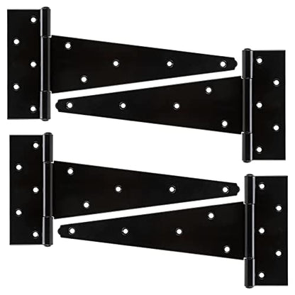 HILLMASTER 12 Inch T-Strap Heavy Duty Shed Door Hinges Gate Strap Hinges Black Tee Hinge Wrought Hardware for Wooden Fences,Yard,Barn Door,Rustproof (4 Pack) - size: 12in 4Pack