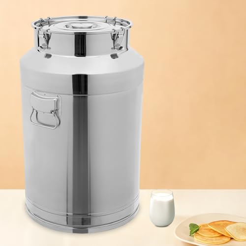 304 Stainless Steel Milk Can, 20 Gallon Milk Jug, Portable Locking Sealed Lid Bucket Wine Pail with Handles, Commercial Water Jug Pot Drink Beverage Dispenser - size: 2569.9 Ounces