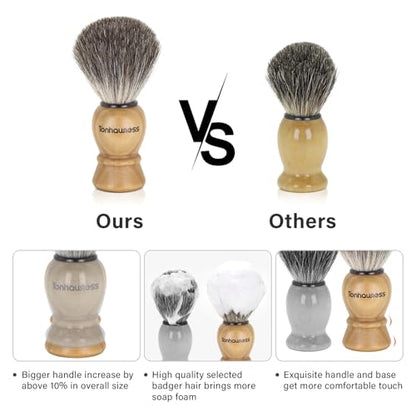 Shaving Brush Kit for Men, 4 in 1 Shaving Brush Set Includes Pure Badger Shaving Brush, Shaving Soap and Stainless Steel Shaving Bowl & Stand for Men’s Barber Shave Gift - color: Wood-A
