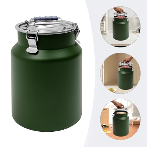 DYNAMI 3.2Gal Stainless Steel Airtight Canister,Large Metal Food Storage Container,Stainless Steel Bucket Milk Can Milk Jug With Lid & Handle, for Kitchen Rice Flour Coffee Bean (Green) - color: Green