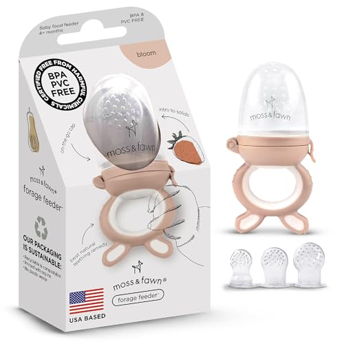 Moss and Fawn Forage Feeder - Silicone Baby Fruit Feeder - Bloom | Frozen Breast Milk Popsicle Teether & Pacifier, BPA, PVC & Phthalate-Free - color: Bloom