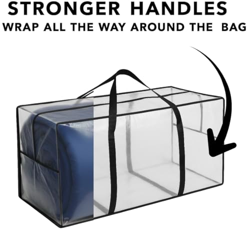 68.5 GAL 2 Pack XXL Jumbo Extra Large Heavy Duty Stronger Handles Storage Bags Moving Totes Zippered Reusable Wrap Around Handle Storage Totes (Translucent/Semi-Transparent)