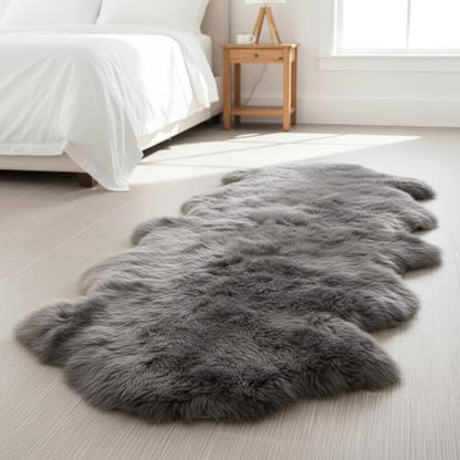 Premium Gray Sheepskin Rug Genuine Fur Bedside Runner 2x6ft - Great for Soothing Feet - Ethically Sourced Sheep Fur Rugs - Sheepskins Wool Runner - color: Grey, size: 2' x 6' (Natural)