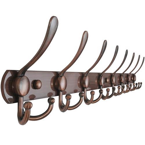 Dseap Coat Rack Wall Mount - 29.5” Long 8-Tri-Hooks Heavy Duty Coat Hanger Rail Wall Hooks for Hanging Coats Hats Clothing Clothes Purse Mudroom Entryway, Red Antique Copper - color: Antique Copper, size: L=29.5” (1 Pcs)