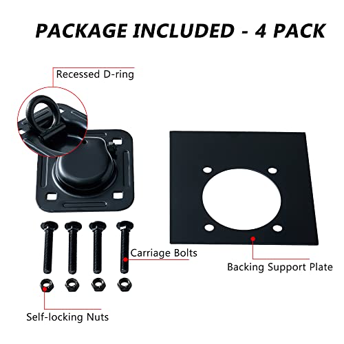 Lonffery 4 Pack Black Recessed D-Ring Tie Down Anchors and Adjustable Trailer Coupler