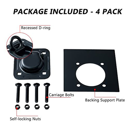 Lonffery 4 Pack Black Recessed D-Ring Tie Down Anchors and Adjustable Trailer Coupler