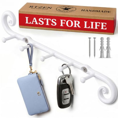 RTZEN Farmhouse Small Key Holder for Wall, Wrought Iron Wall Mount Rack - style: Classic - W