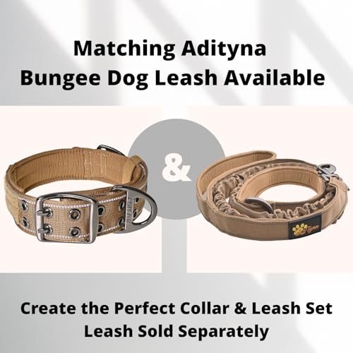 ADITYNA Heavy Duty Dog Collar for Medium Dogs with Traffic Handle - color: Coyote Brown, size: Medium: Fit 15-19" Neck