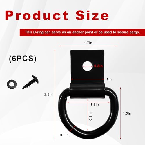 6 PCS D-Ring Tie Down Anchors, 1/4" Heavy Duty Lashing Rings Replacement with Screws & Washers, Corrosion Resistant Tie Down Hooks Kit for Truck Trailer Camper Warehouse