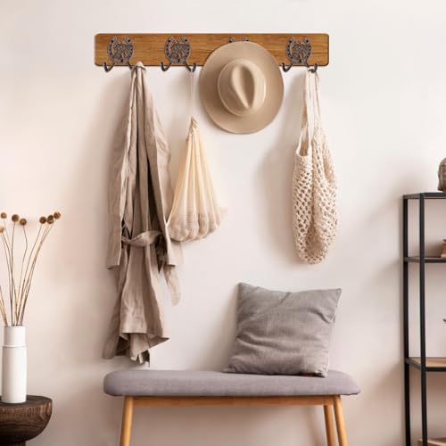 Peohud 6 Pack Cast Iron Coat Hooks, Rustic Double Wall Hooks, Horse Head Horseshoe Hook, Wall Mounted Farmhouse Coat Hangers for Towels, Hats, Keys, Bags, Caps