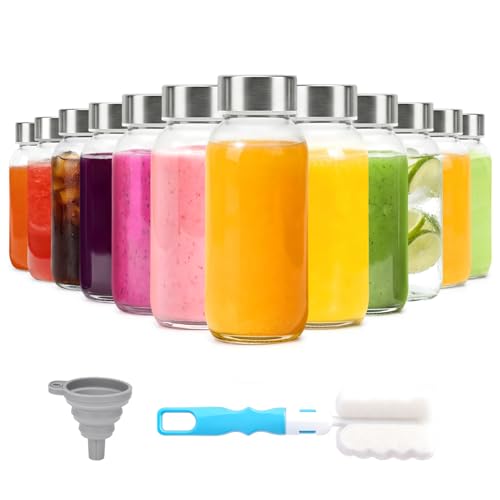 Luxfuel 8 oz Glass Juice Bottles 12 Pack with Lid, Leak Proof Glass Bottle - color: 8oz Clear Glass 12 Pack