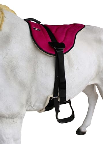 CHALLENGER Western Lightweight Bareback Saddle Pad with Fleece Bottom, Stirrups & Cinch – Contoured Synthetic Suede Top – 23" x 30" - color: Magenta