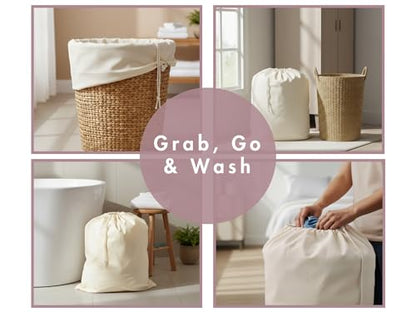 PurpleEssences Cotton Laundry Drawstring Bag, 28x32 In, Set of 1 - Natural - size: 28 x 32 Inch