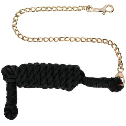 Schneiders 8' Cotton Horse Lead Rope with Chain | Heavy-Duty Braided Cotton | 30in Brass-Plated Chain | Soft, Burn-Resistant Grip for Barn & Show | Color Navy - color: Navy