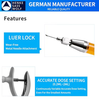 HSW ECO-MATIC Tubing Connection Veterinary Syringes with Dose Adjustable 0.5 ml – 5.0 ml, 5ML Auto Self-Refilling Livestock Syringe for Injections - size: 5ML Tubing