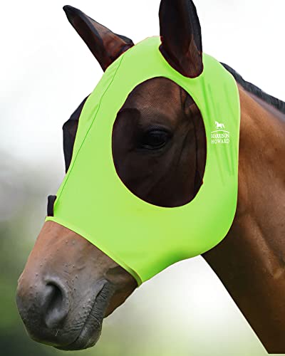 Harrison Howard Super Comfort Stretchy Fly Mask Large Eye Space with UV Protection Soft on Skin with Breathability Fluro Lime Full Size - color: Fluro-Lime, size: Full(Large)