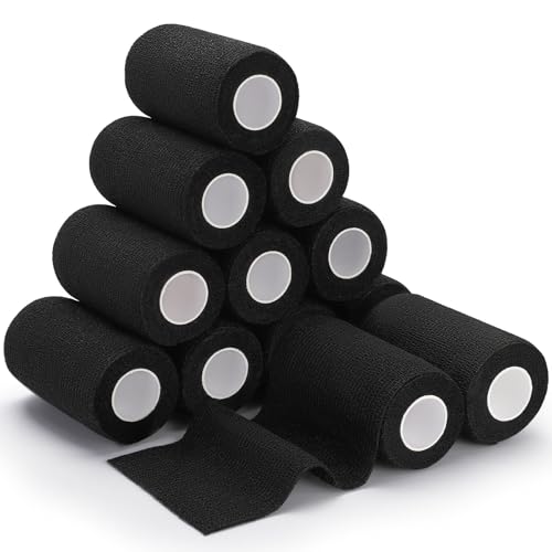 TOBWOLF 12PCS Self Adherent Bandage, 4" x5yd Cohesive Elastic Bandage Wrap - color: Black