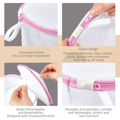 12 Pieces Honeycomb Mesh Laundry Bags for Delicates Underwear Bra Laundry Bags for Washing Machine Sock Laundry Mesh Bags for Delicates Garment Lingerie Wash Bag Net, 6 x 7 Inch (Pink) - color: Pink