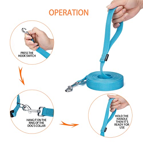 Strong Durable Nylon Dog Training Leash, 1 Inch Wide Traction Rope, 6 ft 10ft 15ft Long, for Small and Medium Dog (Mint Blue, 15 Feet) - color: Mint blue, size: 15 Feet