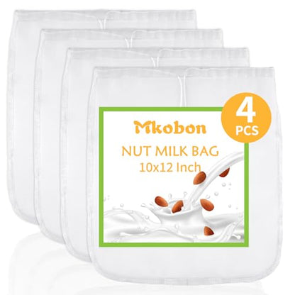 4 Pcs 10" x 12" Nut Milk Bag Reusable, Cheese Cloth Bags for Straining - size: 10" x 12"