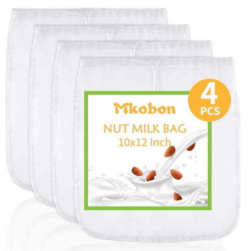 4 Pcs 10" x 12" Nut Milk Bag Reusable, Cheese Cloth Bags for Straining - size: 10" x 12"