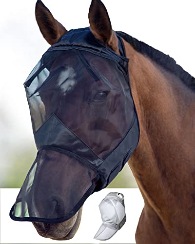 Harrison Howard CareMaster Horse Fly Mask Large Eye Space Full Face No Ears Black Medium Cob - color: Black, size: Cob (Medium)