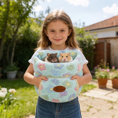 YUEPET Guinea Pig Bed, Warm Fleece Cuddle Cave, Green Flower - color: Green Flower, size: 1PCS