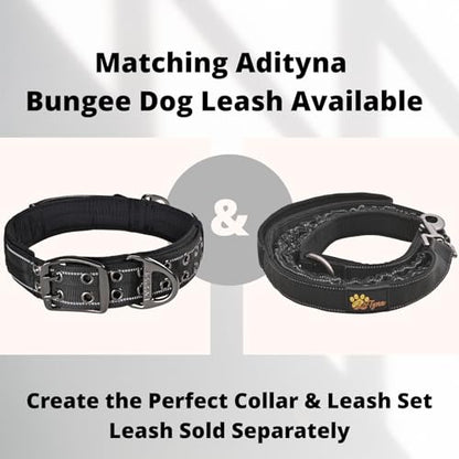 ADITYNA Heavy Duty Black Dog Collar for Medium Dogs with Traffic Handle - color: Black, size: Medium: Fit 15-19" Neck