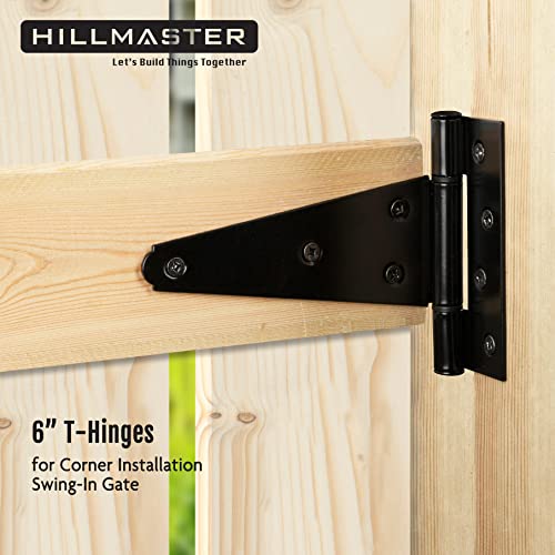 HILLMASTER 6 Inch T-Strap Heavy Duty Shed Door Hinges Gate Strap Hinges Black Tee Hinge Wrought Hardware for Wooden Fences,Yard,Barn Door,Rustproof(2 Pack) - size: 6in 2Pack