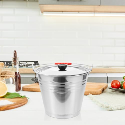 Hemoton Stainless Steel Bucket with Lid 5.5 Qt Multi-Purpose Household Water Bucket for Milking Dairy Storage and Compost Use with Comfortable Handle