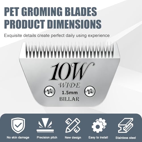 BILLAR® 10W Detachable Dog Grooming Wide Blades,Compatible with Andis,Oster A5,Wahl KM10 Series Clippers,Cut Length 1/16”(1.5mm) - size: 10W