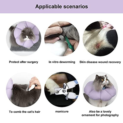 Cat Cone Collar,Cute Waterproof Cat Recovery Collar,Anti-Bite Lick Wound Healing Safety Elizabethan e Collar for Cats,Purple Flower All-Season Style… - color: purple, size: Medium