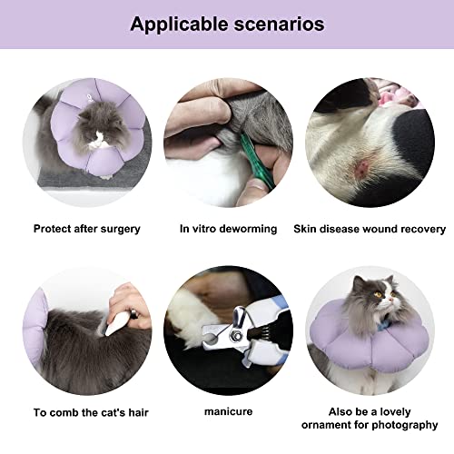 Cat Cone Collar,Cute Waterproof Cat Recovery Collar,Anti-Bite Lick Wound Healing Safety Elizabethan e Collar for Cats,Purple Flower All-Season Style… - color: purple, size: Small