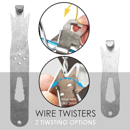 QMARK Fence Wire Twister Tool Set, Stainless Steel, 3.8 and 6.0 Inch, 2 Pcs | T-Post Clip Tool